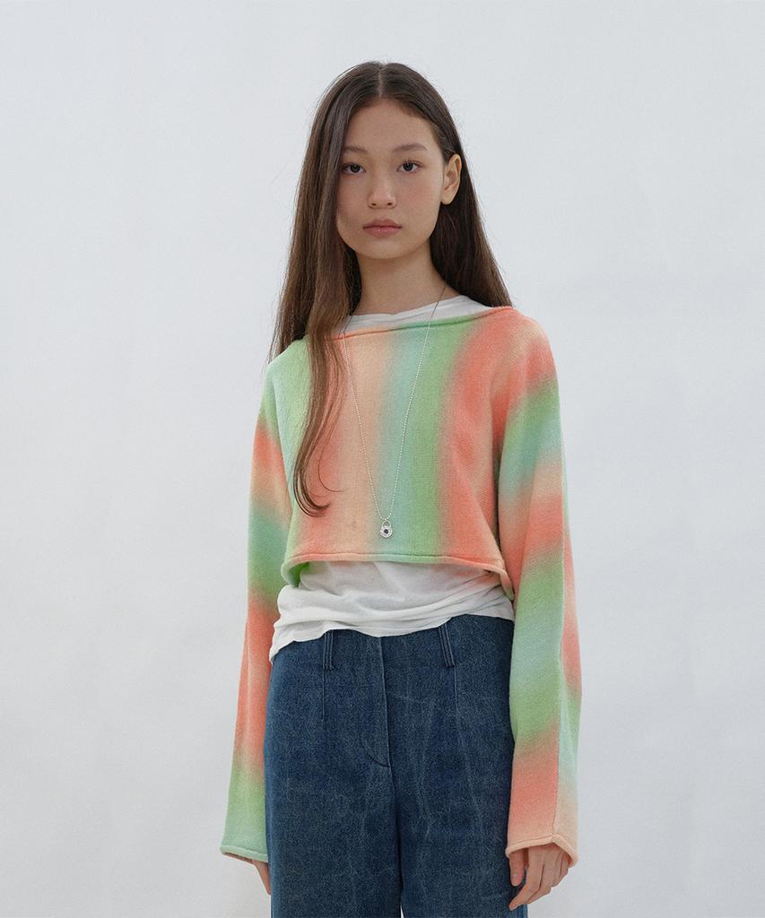 PISCESS Gradient Crop Knit Bolero_Green Coral