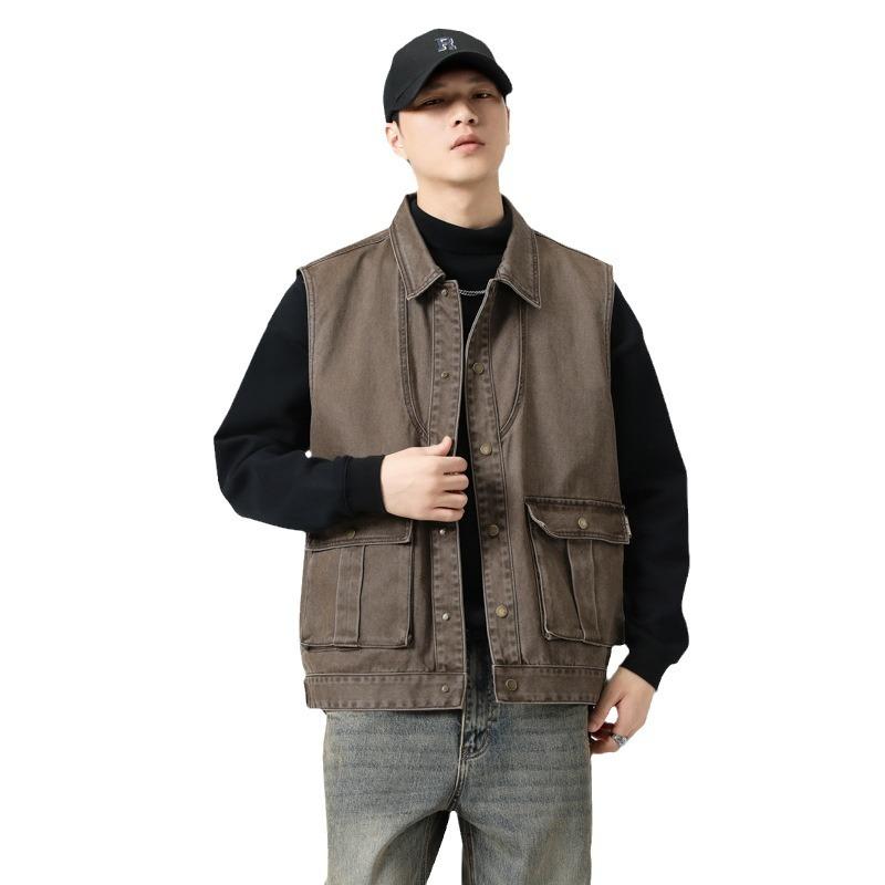 Жилет из чистого хлопка, жилет мужской, весна и осень, стираный, старый, ретро, американский, тактический жилет мужской, осень и зима