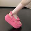 Женские босоножки на платформе 8 см с открытым носком, повседневные кроссовки на толстой подошве, женские летние кожаные пляжные тапочки на розовом каблуке