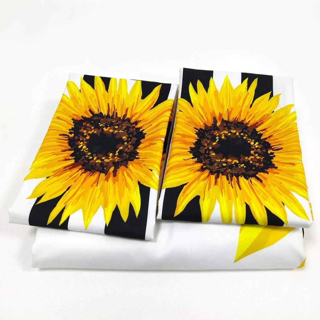 Sunflower Bedding Set Black And White Striped Flower Duvet Cover Set Yellow Flower Bed Cover Set Printed Stripe Comforter Cover