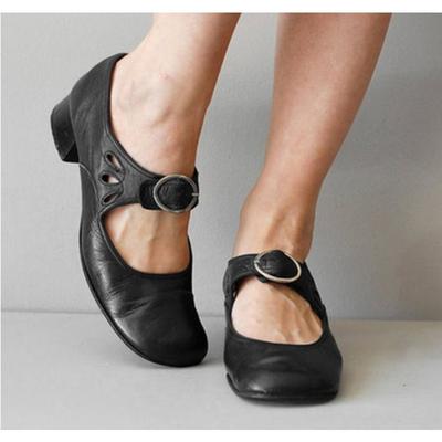 Мода Новые Средневековые Косплей Женские Туфли Весна Низкий Каблук Одинарные Туфли Пряжка Мелкие Толстый Каблук Рабочие Туфли для Мамы
