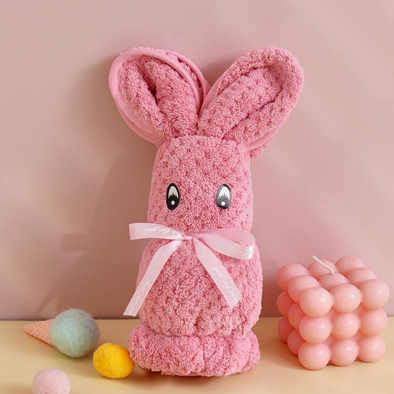 Soft Coral Fleece Bunny Towel 75x35cm Plush Animal Shape Hand Towel for Bathroom Kitchen Travel Use