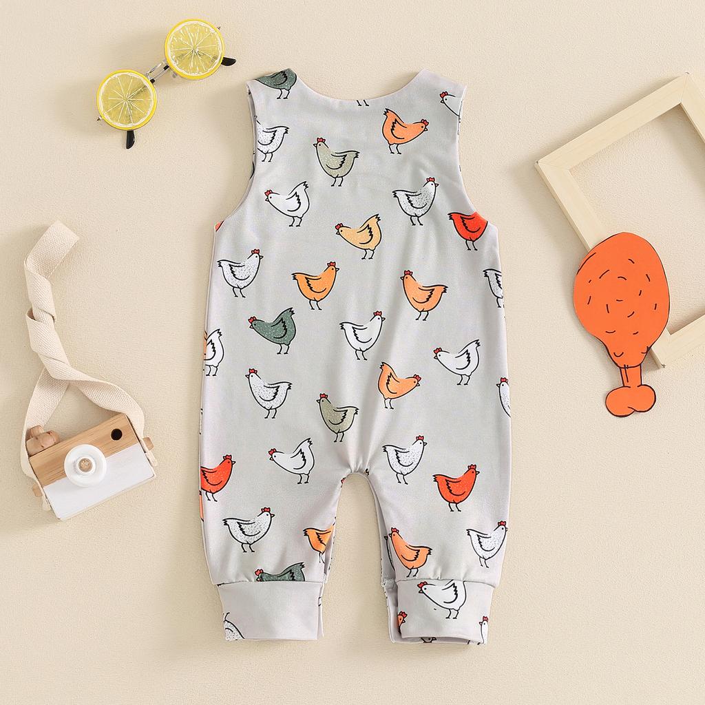 Baby Girls Boys Rompers Infant Hen Print Straps Sleeveless Bodysuits Summer Clothes Jumpsuits Overalls
