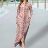 Maxi Dress Turn-Down Collar Versatile Breathable Charming Buttons Up Floral Print Casual Dress Female Clothing