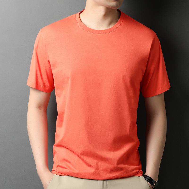 Summer New Solid Color Short-sleeved T-shirt for Young Men, Fashionable Cotton Thin Breathable Round-neck T-shirt