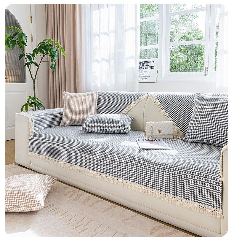 Thousand Bird Grid Splicing Sofa Cover Non-slip Cotton Thread Woven Sofa Cushion All-season Universal Living Room Home Sofa Mat