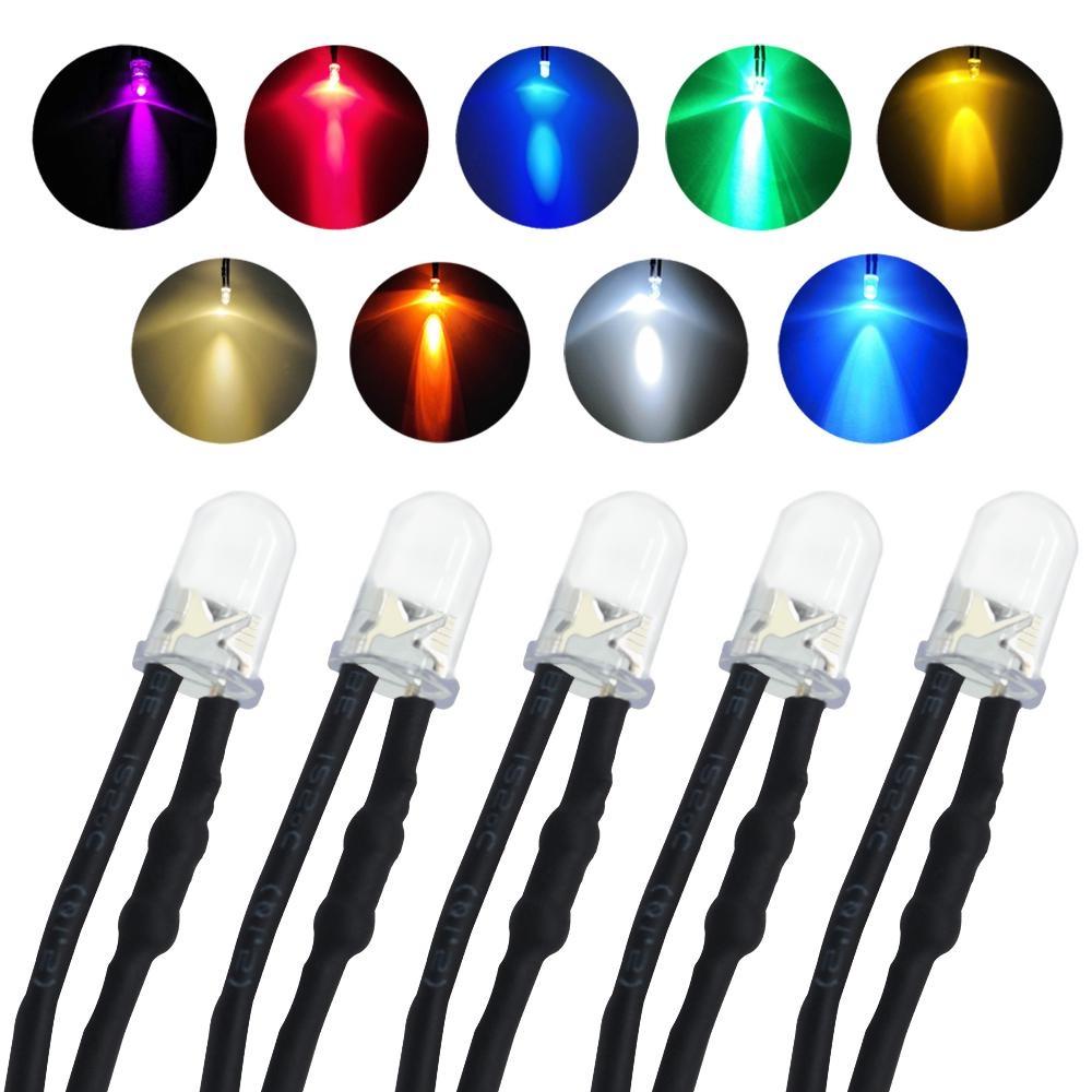 5X F5 5 мм Круглые 20 см Предварительно смонтированные DC 12 В светодиодные лампы Лампочка Белый Красный Синий Зеленый Желтый Белый Теплый Белый Диодные излучающие Диоды