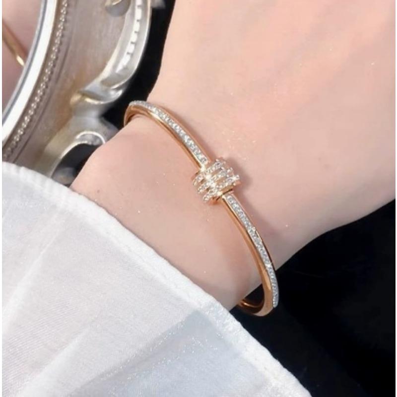 Titanium Steel Bracelet Women's High-end Zircon Couple Bracelet Light Luxury Ring Bracelet Ring Hand Jewelry New Style