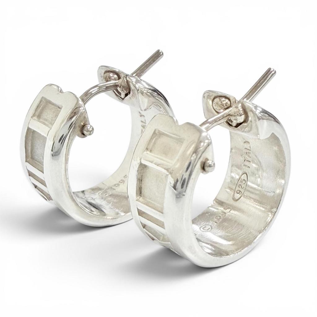 Great TIFFANY&Co. Atlas Ring Pierce Hoop earrings, accessory, Silver 925 Used