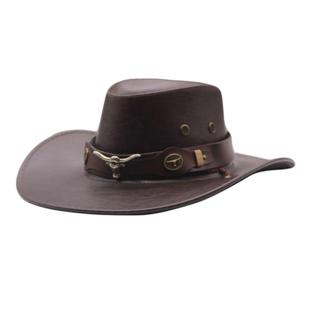 Drawstring Western Cowboy Hat PU Leather Fisherman Hat Elegant Summer Sun Hat Travel