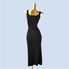 Autumn Pure Desire Style Square Collar Sleeveless Suspender Skirt Mid Length Long Length Dress Women's Silm Knitting Hip-Wrapped Sleeveless Long Skirt