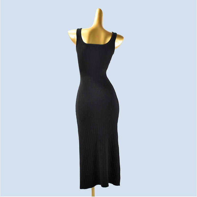 Autumn Pure Desire Style Square Collar Sleeveless Suspender Skirt Mid Length Long Length Dress Women's Silm Knitting Hip-Wrapped Sleeveless Long Skirt