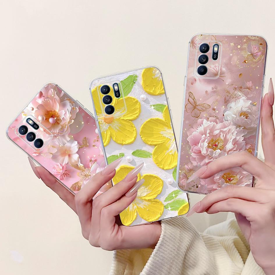 For OPPO Reno 6 6Z 5G Case CPH2237 CPH2251 Cover Fashion Flower Soft Silicon Bumper on OPPO Reno6 Pro CPH2249 Reno6 CPH2235 Capa