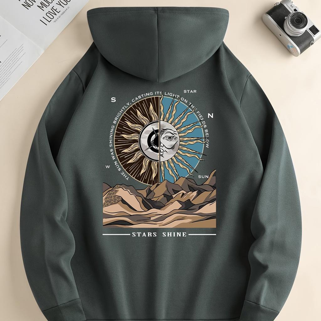 Casual Men's Hoodie 3d Mountain Compass Printed Long Sleeved Hooded Hoodie Pattern Men Clothing Hip-Hop Top Oversized Sweatshirt