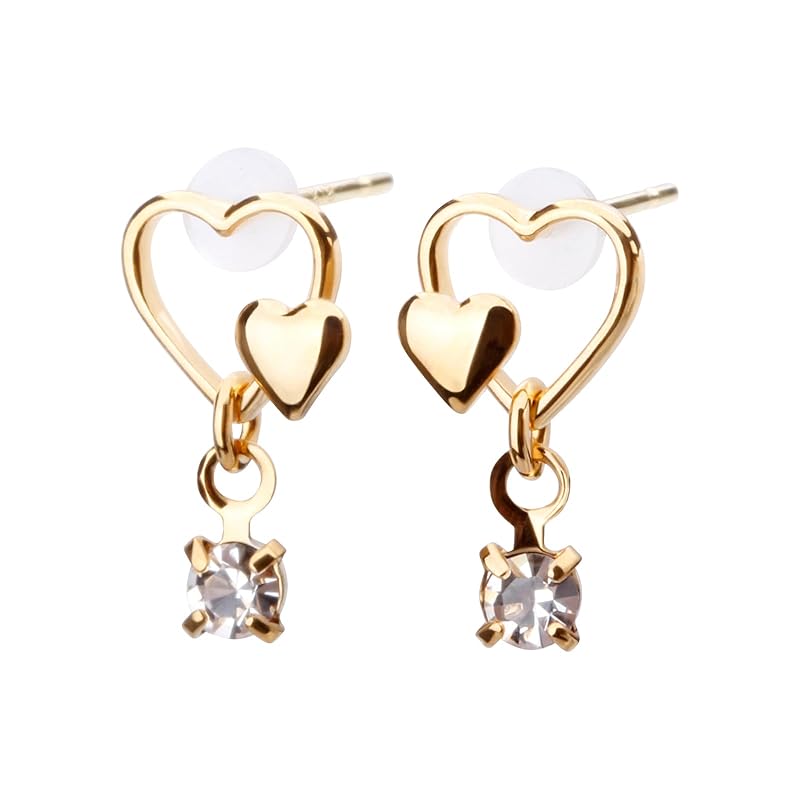 Серьги LOKUMI, изготовленные в Японии, 18-каратное золото, штифт K18, K18, совместимы с аллергиями на металлы, миниатюрное сердечко, бижутерия, простые женские серьги-гвоздики, маленькие, маленького размера, качающееся сердечко