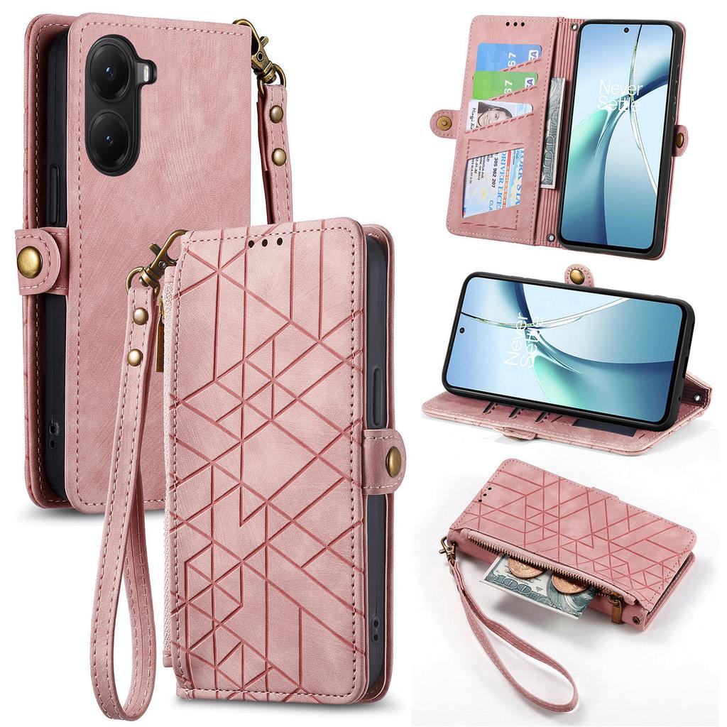 For Xiaomi Poco X7 Pro 5G Zipper Wallet Case Geometry Lines Leather Phone Cover with Strap