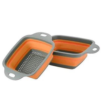 2-Piece Square Collapsible Colanders Set Kitchen Fruit & Vegetable Tools Silicone Strainers Basket Filter