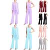 Womens Elegant Chiffon Party Suit 3-Piece Outfits Tank Top Long Sleeve Open Front Cardigan and Long Pants Set