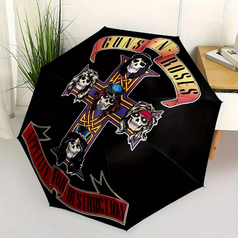 1pc Guns N Roses Automatic Umbrella Durable Iron Frame & Plastic Handle, Gift for Men & Women, Sturdy Construction, Playful Design yy250826125