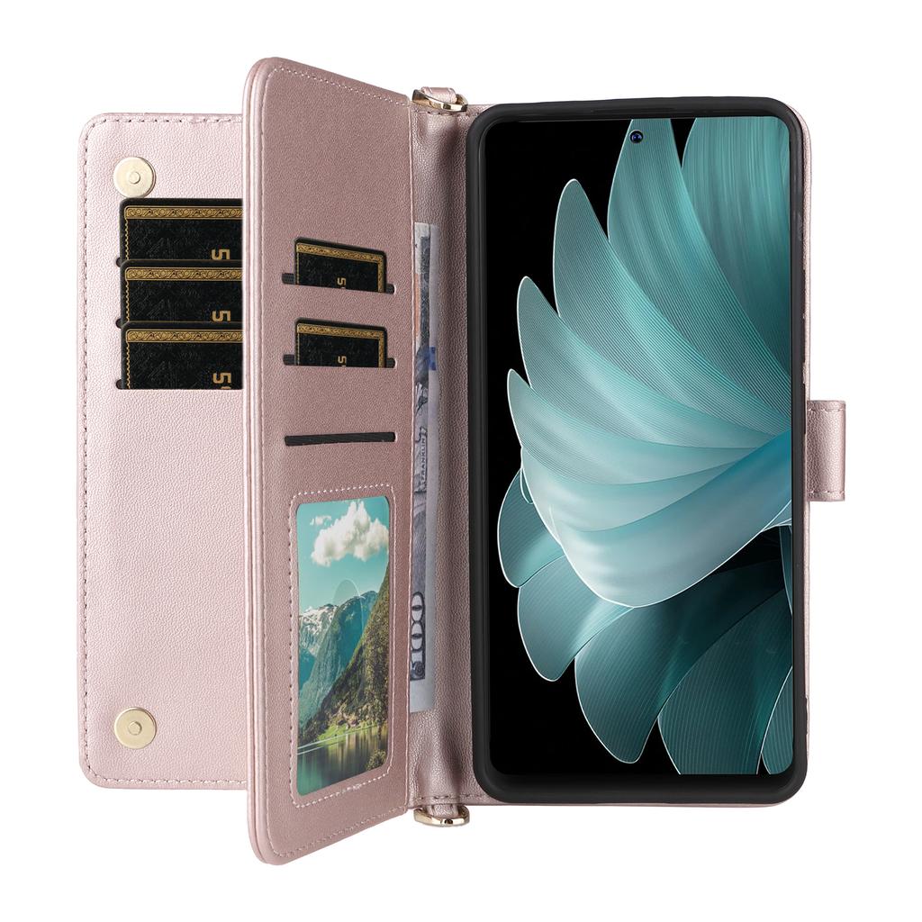 For Blackview Oscal Tiger 13 Wallet Case with Shoulder/Wrist Strap Leather Phone Cover Stand