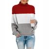 Women's Fashion Casual Fall Winter Colour Block Print Long Sleeve High Neck Sweaters