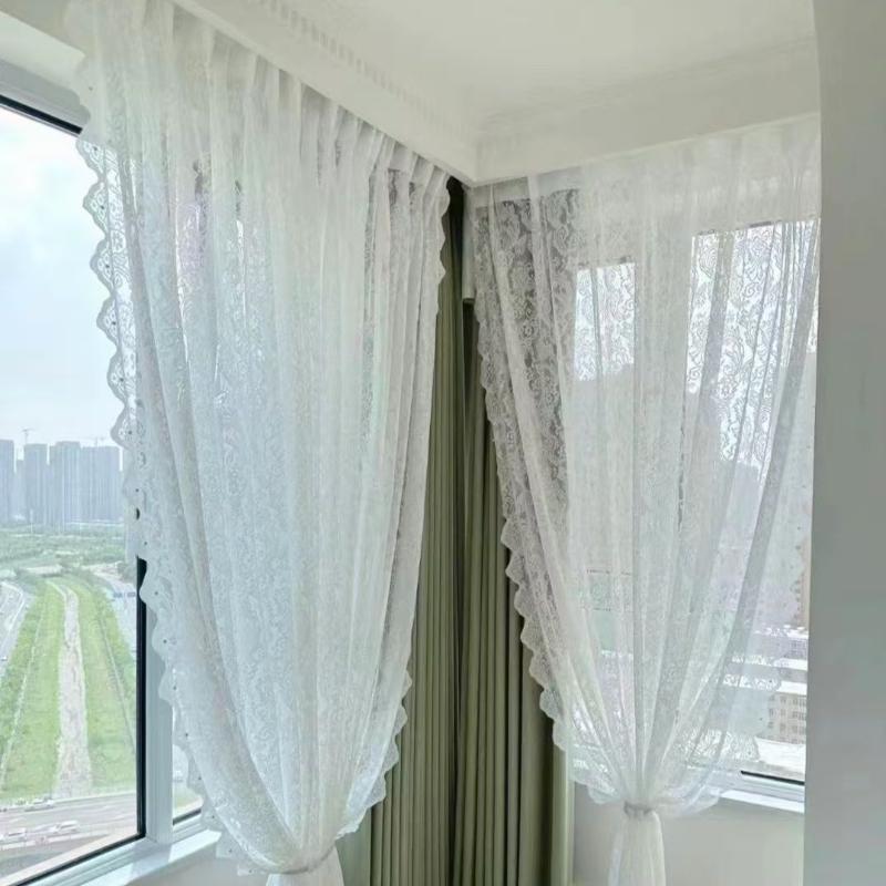 Lace Polyester Mosquito Proof Door Net Screen Hanging Door Curtain Side Fly Free-punch Vintage Lace Curtains Romantic Semi Sheer Floral Lacy Curtain