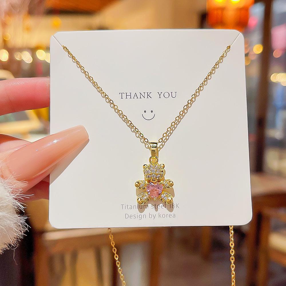 Стильное титановое цирконовое ожерелье с медведем 2025 для женщин - Изысканная ключичная цепочка