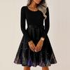Women's Casual Fashion Round Neck Long Sleeve Christmas Printed Party Vintage Long Dresses