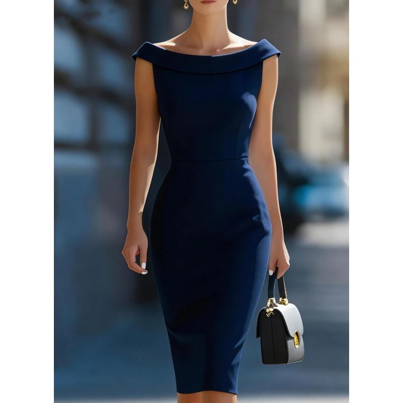 2026 Elegant Sleeveless Wrap-Fit Midi Dress With Off-Shoulder Neckline Women