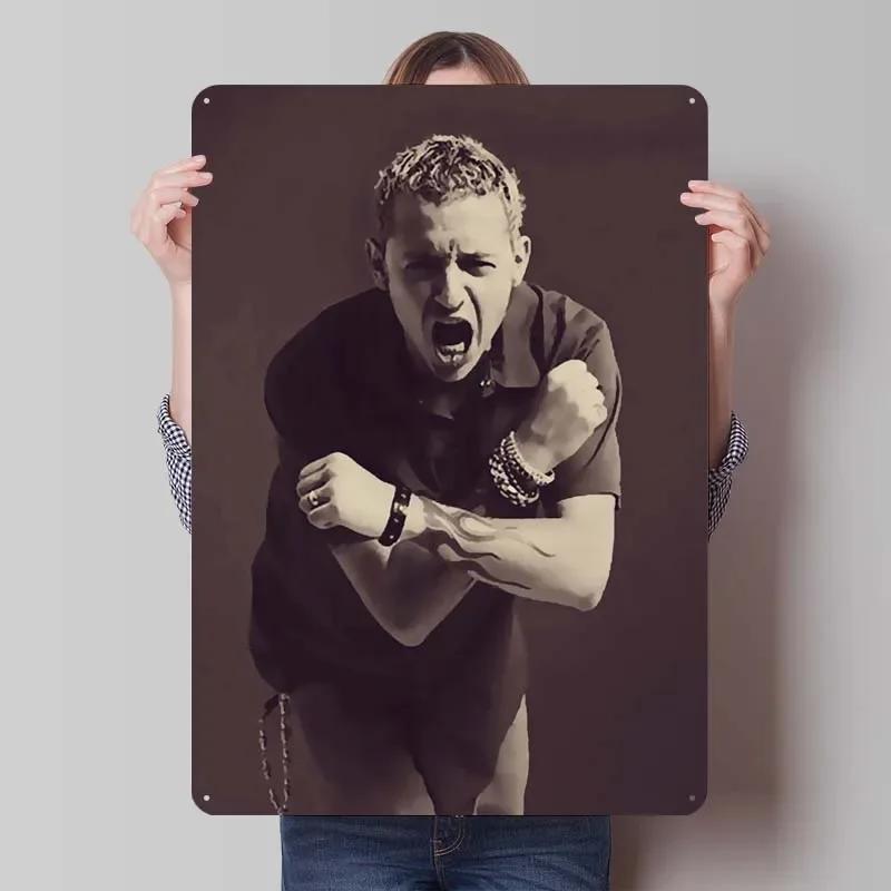 Metal Rock Chester Bennington Signs Music Posters Gaming Room Decoration Man Vintage Tinplate Sign For Wall Art Decoration Retro