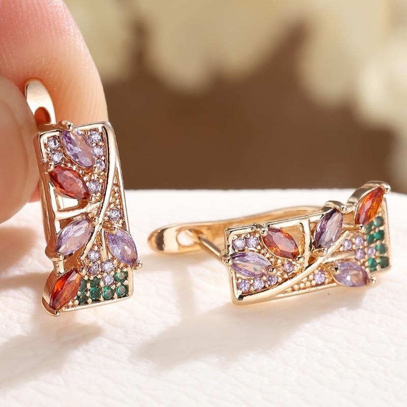 Luxury Flower Pendant Earrings with Colored Zirconia Elegant Bohemian Style for Weddings Brides Formal Events Event Accessories