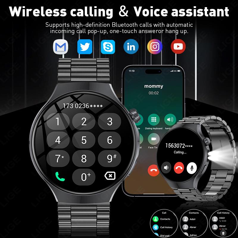 2026 Новые Военные Умные Часы для Мужчин 1000 мАч Мониторинг Здоровья Bluetooth Звонки 100+ Спортивных Режимов Фонарик Спорт Фитнес Смарт-часы