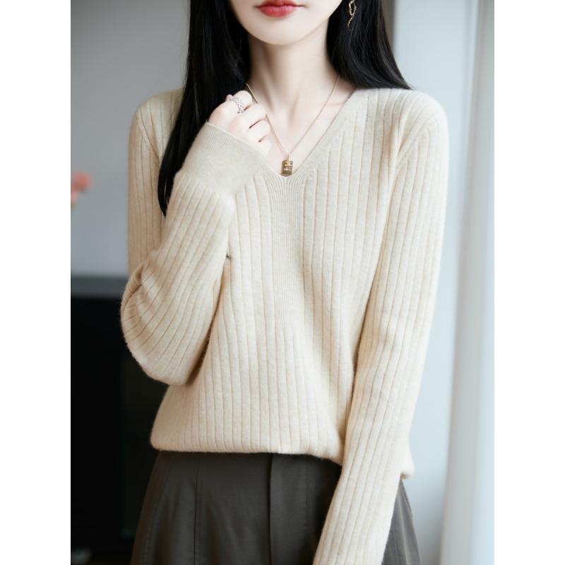 DAFIFY Женская мода повседневная осень-зима однотонный принт длинный рукав V-образный вырез свитера