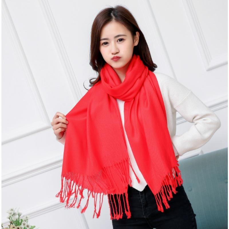 Imitation Cashmere Club Gift Print Lgo Embroidery Solid Color Double-sided Velvet Big Red Scarf Women's Shawl Fashion
