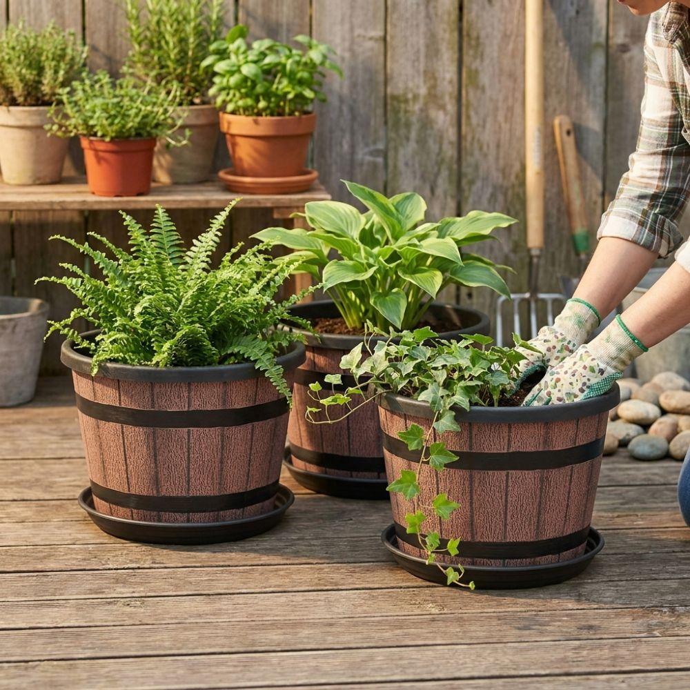 Thickened Plastic Barrel Flowerpot Round Garden Flower Pot Flower Bucket  Yard Decoration