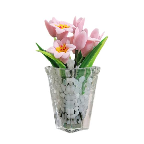 Миниатюрная игрушка-лилия в горшке, реалистичная смола, мини-ваза для цветов, модель, фигурка, сделай сам, реквизит для фотосессии, 1/12, аксессуары для украшения кукольного домика