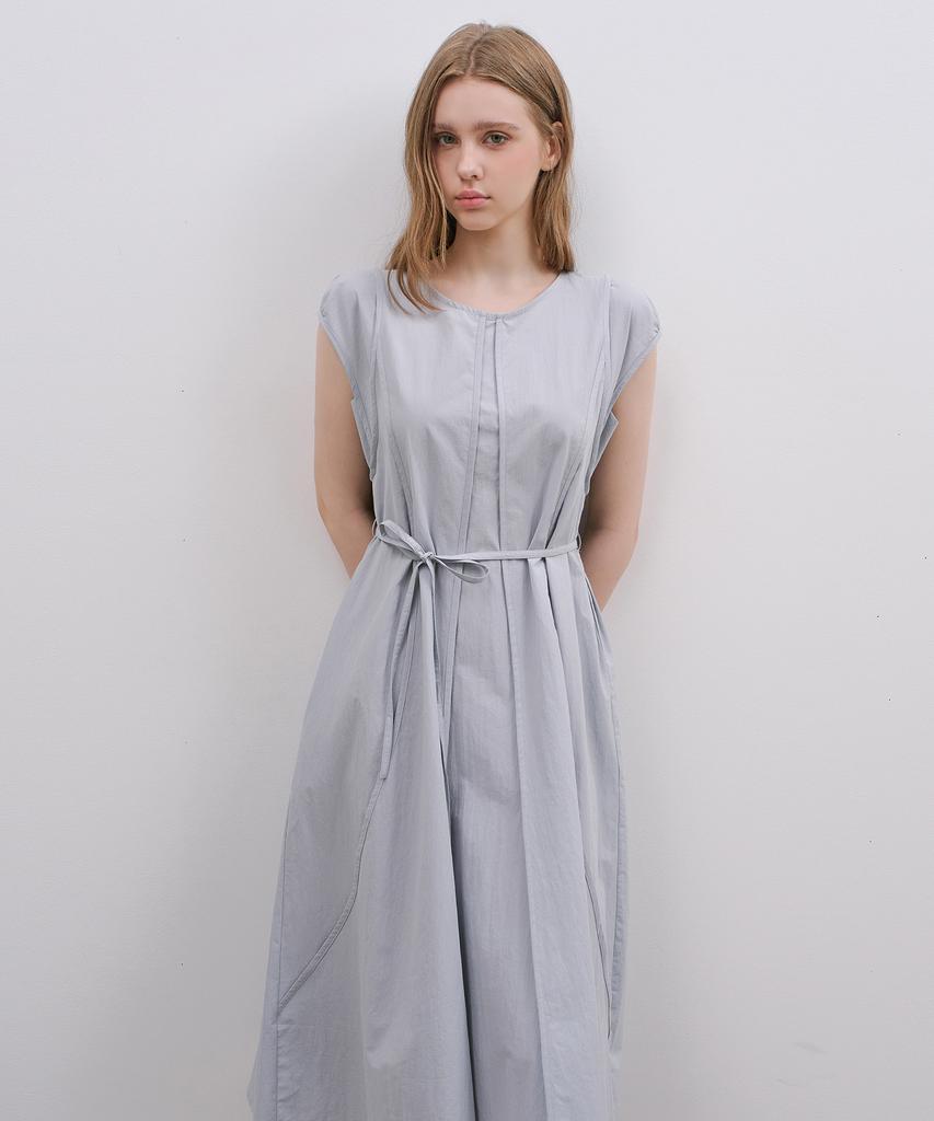 Mind Bridge Woman [W] Cap Sleeve Belted Nylon Long Dress - 2 Colors