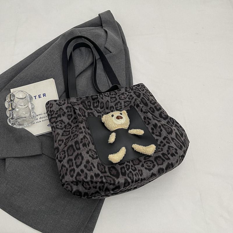 Винтажная леопардовая сумка-тоут большой емкости с принтом медведя через плечо для женщин