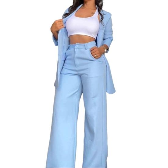 Женский костюм-двойка Деловой наряд Повседневный пиджак и широкие элегантные брюки Комплект Формальные офисные комплекты