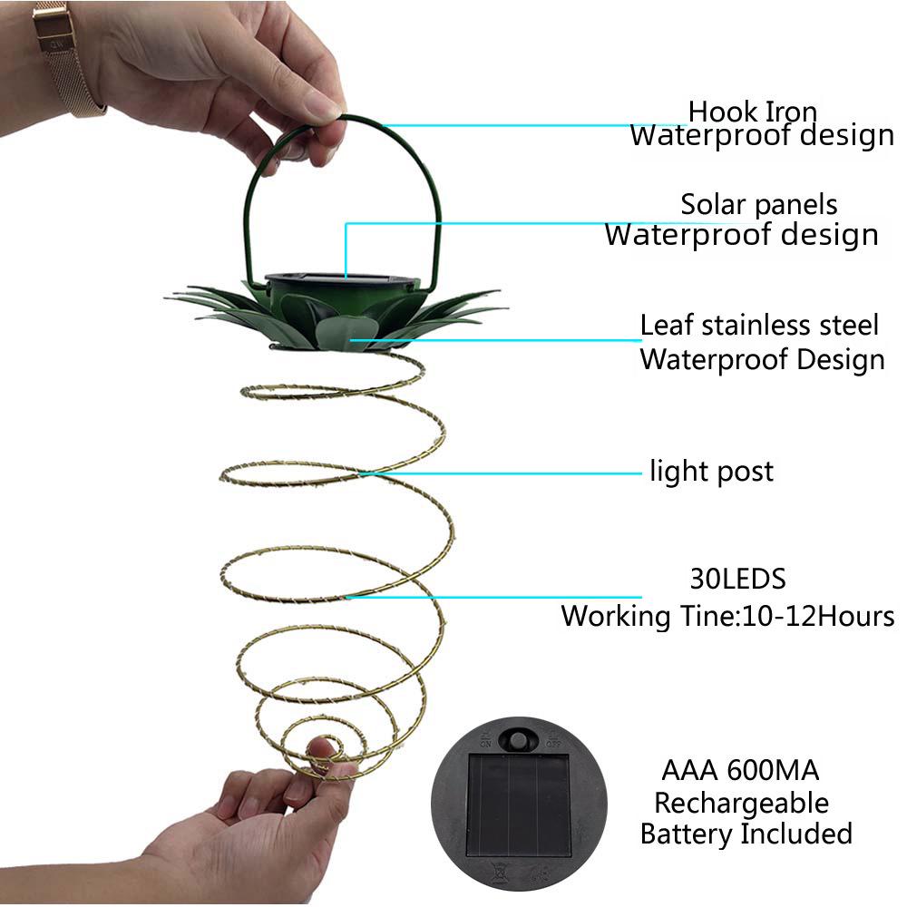Солнечный ананасовый железный фонарь со светодиодными гирляндами: Уличный водонепроницаемый декоративный подвесной светильник