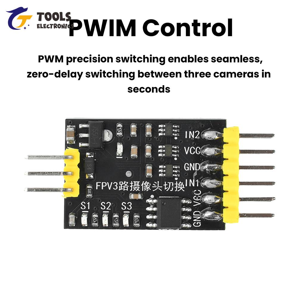 DC 5-12V 3-Channel Video Switcher Module FPV 3-Camera Switching with PWM Control Suitable for RC Drones and FPV Drones