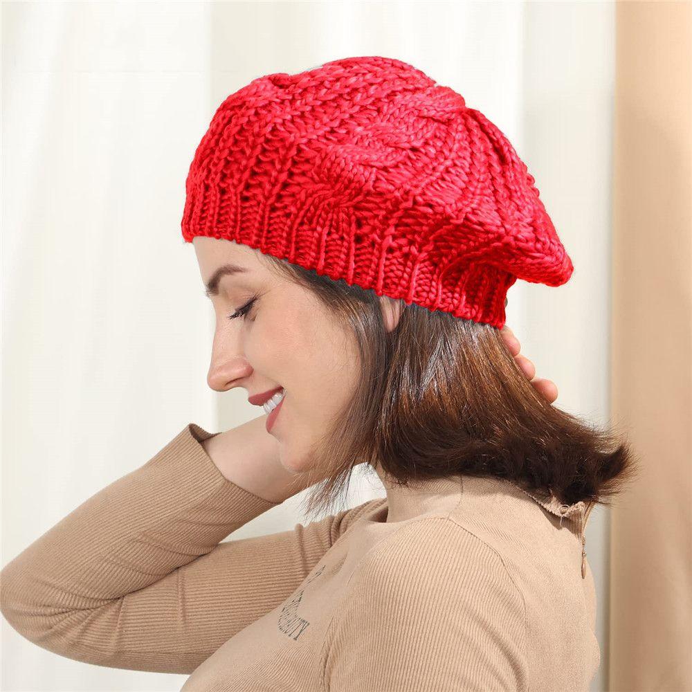 Women Girl Ribbed Vintage Warm Beret Hat French Artist Cap Knitted Cap Painter Hat