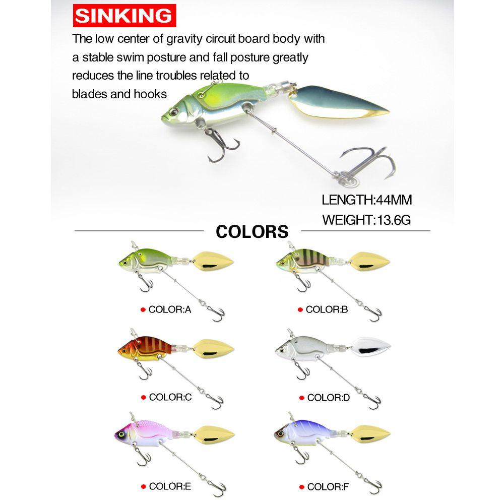 44mm/13.6g Spoon Metal Sequin Vibration Treble Hook VIB Lure Wobblers Crankbaits Metal Fishing Bait