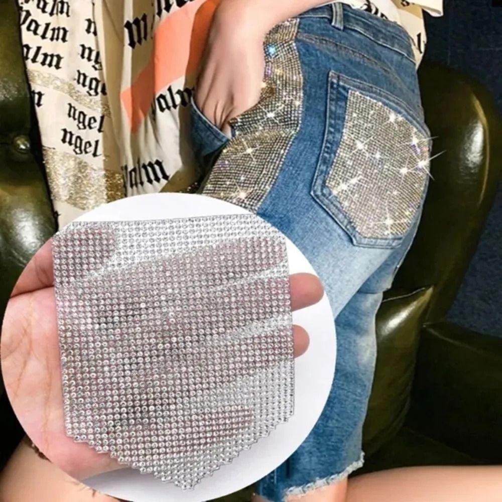 Rhinestone Crystal Pocket Sticker Bling Jean Applique Fashion Rhinestone Sticker  Cloth
