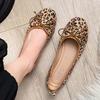 Fashion Spring Leopard Flats Woman Round Toe Bowtie Shoes Roll-Up Shallow Slip On Ballets Ladies Soft Soled Barefoot Mocassines Mujer
