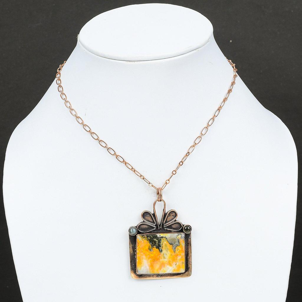 Подвеска из яшмы "Шмель" Подвеска из лабрадорита Драгоценный камень Медная подвеска Подвеска ручной работы Уникальный медный дизайн Ювелирные изделия Специальный кулон для подарка