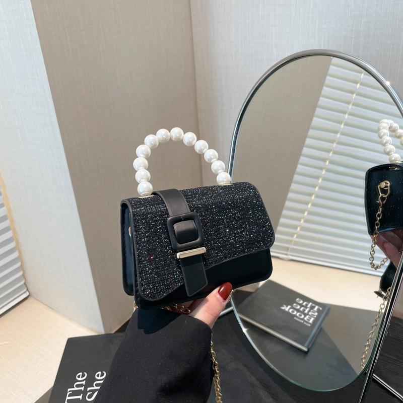 Simple, Shiny and Fashionable Spring New Solid Color Texture Pearl Portable Chain Crossbody Women's Small Square Bag