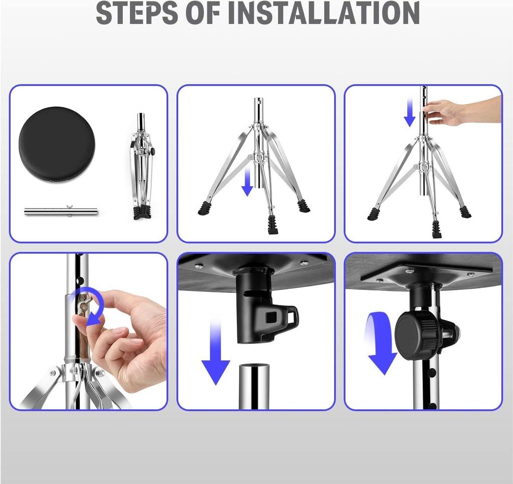 Donner Drum Throne, 48-58cm Height Adjustable, Foldable Maple Drum Stool with Drumsticks