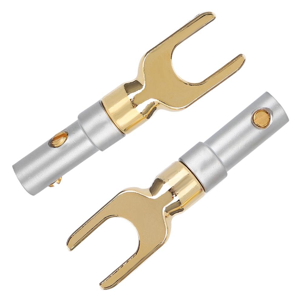 2 шт. U-образный штекер динамика, аудиоразъем, винтовой разъем, адаптер, позолоченный, чистая медь