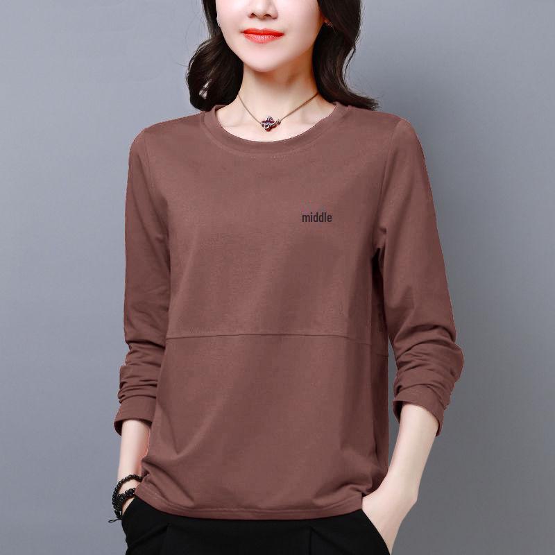 Autumn Korean Style Plus Size Women's Long-Sleeve Loose Fit T-Shirt with Belly-Covering Slim Design
